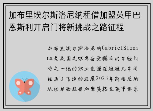 加布里埃尔斯洛尼纳租借加盟英甲巴恩斯利开启门将新挑战之路征程 加布里埃尔斯洛尼纳租借加盟英甲巴恩斯利开启门将新挑战之路征程