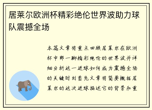 居莱尔欧洲杯精彩绝伦世界波助力球队震撼全场